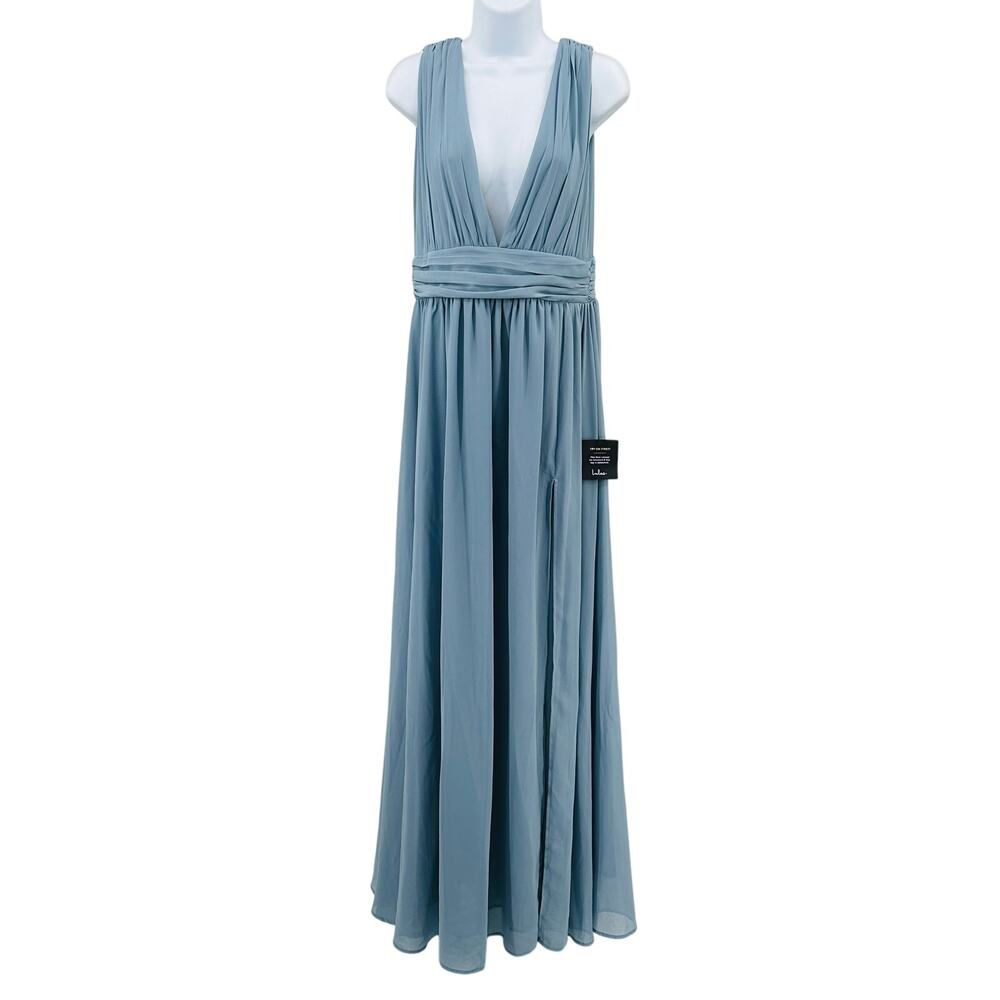 Lulus Heavenly Hues Light Blue Maxi Dress WMNS M Plunge Neckline Side Slit Lined